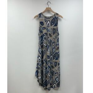 SAGA Geometric Abstract Circle Lagenlook Sleeveless Relaxed Midi Dress Blue OS
